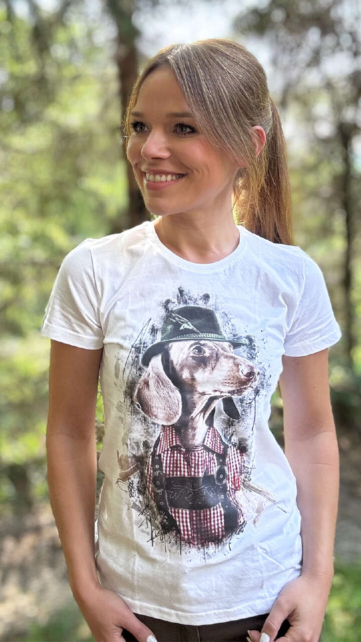 AKAH Almtracht Damen T-Shirt Dackel mit Hut